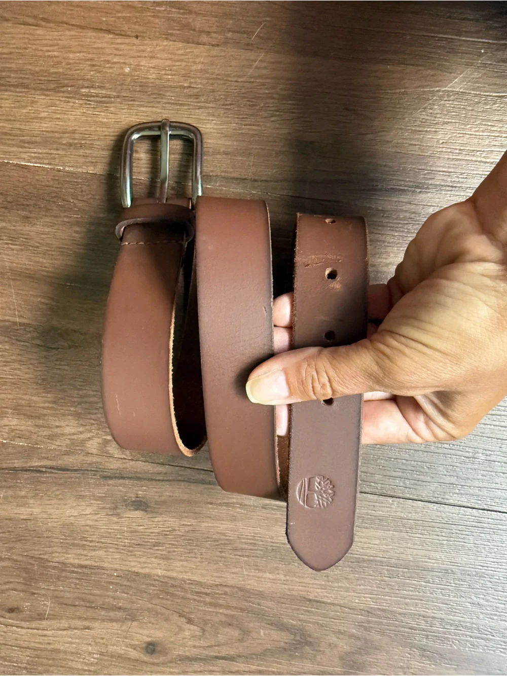 Timberland Brown Genuine Leather Belt Silver Tone Buckle Classic Casual 26”- 28”